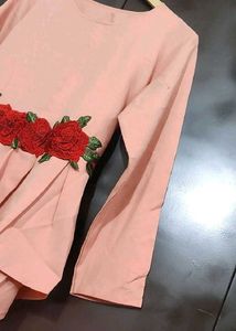 Peach Embroidered Rose Top 34 Bust