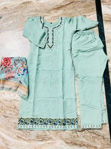 Light Blue Embroidered Kurta Set with Dupatta