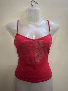 Y2K Red Camisole with Rose Print