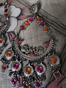 Boho Earrings with Pink &amp; Orange Stones