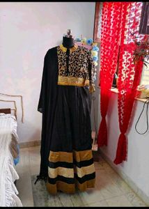 Elegant Black &amp; Gold Anarkali Gown