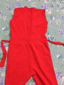 Chic Red Jumpsuit with Belt