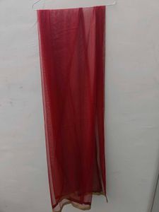 Red Net Dupatta with Golden Border
