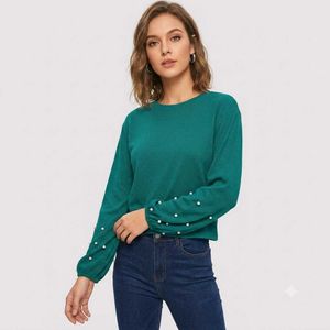Chic Pearl Detail Long Sleeve Top