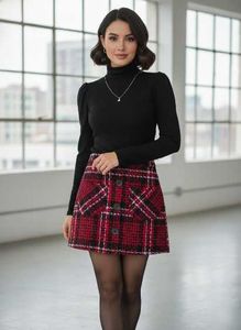 💋Free Shipping Turtleneck &amp; Plaid Mini Skirt💋