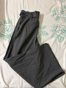Zara Gray Wide Leg Pants with Tie Belt