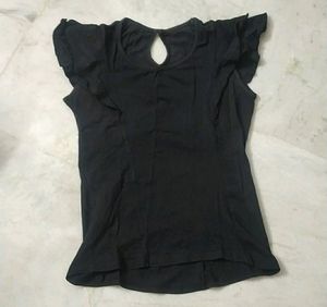 Black Ruffle Sleeve Top