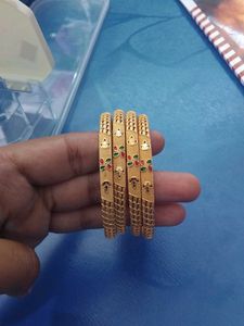 Exquisite Gold Bangles with Enamel Work