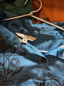 Blue Floral Print Button-Up Shirt