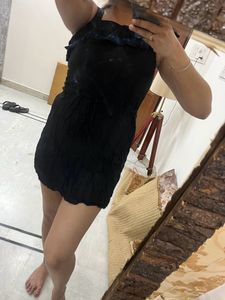 Women Black Cotton Dress Top