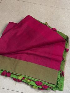 Vibrant Pink Saree with Tassel Border