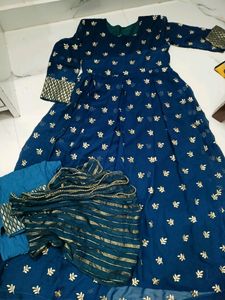Teal Dress With Pant N Dupatta