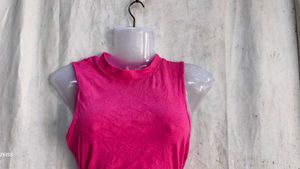 Vibrant Pink Ribbed Mock Neck Crop Top