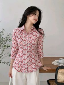 Red Floral embroidered Button-Up Shirt 🎀