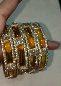 Elegant Gold Bangles with Amber Stones