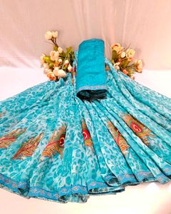 Aqua Blue Peacock Saree