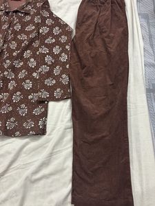 Brown Floral Printed Night Suit
