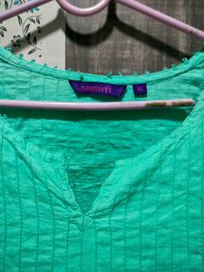 Solid Teal V-Neck Kurta
