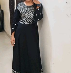 Elegant Black Kurta with Silver Embellishments
