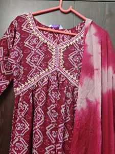 Maroon Printed Kurta with Dupatta