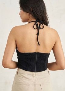 Black Halter Neck Tie-Front Crop Top