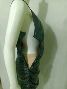 Black Faux Leather Ruched Sexy Mini Dress Large