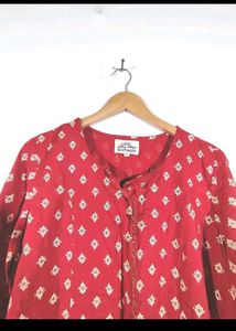 Red Printed Tunic with Tassels