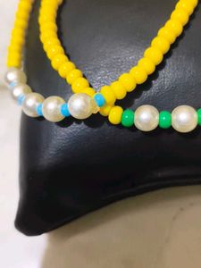 Yellow Beaded Necklace with white Pearls