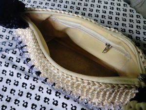 Black &amp; cream macrame Handbag