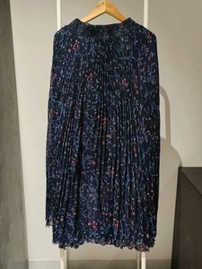Navy Floral Pleated Skirt