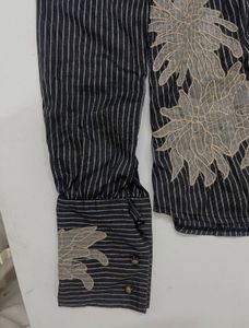 y2k Chic Striped Embroidered Button-Up Shirt