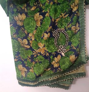Green Floral Print Saree with Blouse