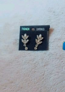 Sparkling Leaf &amp; Blue Square Earrings Set
