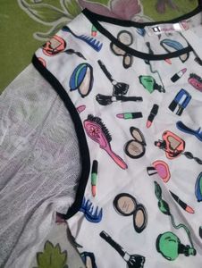 Cute Makeup Print Tunic Top
