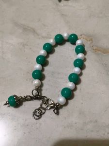 Green agate stone & White learl Bracelet
