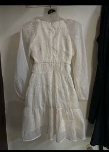 Chic White Tiered Puff Sleeve Dress