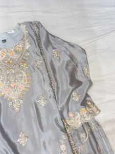 Pakistani style Grey Embroidered Kurta Set