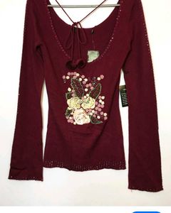 Very Fancy Sequin Work Net Sleeve Top