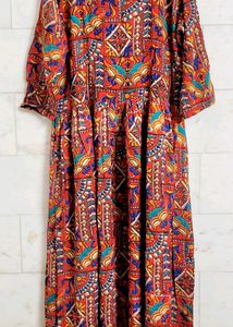 Long Slit Red Printed Tunic Top
