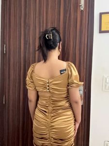 Gold Ruched Bodycon Dress