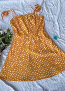 Cute Yellow Polka Dot Mini Dress
