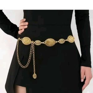 Gold Chain Belt with Medallion Accents