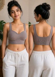 ZARA Ribbed Seamless Crop Top – Gray – Size L