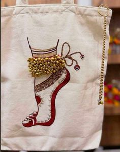 Embroidered Tote Bag with Anklet Design