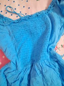 Cute Blue Puff Sleeve Dress