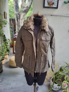 H&amp;M Jacket Coat Divided H&amp;M Hunter Green Hooded Ja