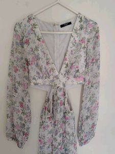 Floral Cut-Out Long Sleeve Dress