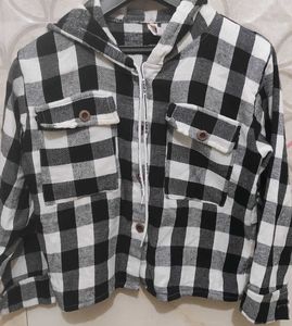 Zara black and white plaid hooded shacket