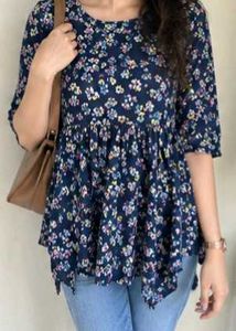 Navy Blue Floral Print Dress Size M