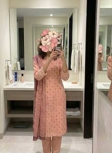 🍑Peach Floral Ethnic Co-ord set With Dupatta
